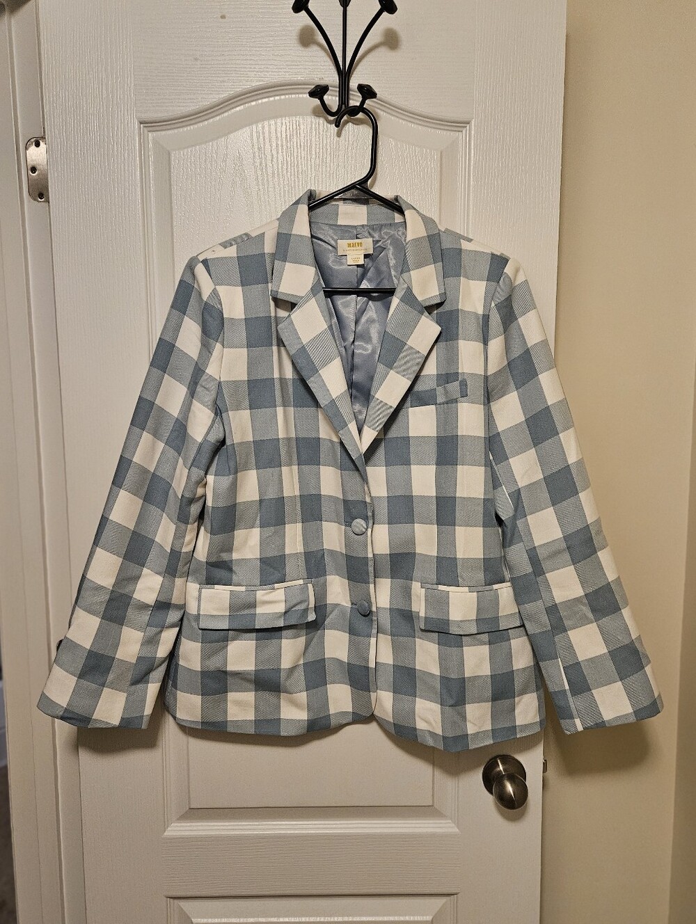 Anthropologie Gingham Light Blue Blazer